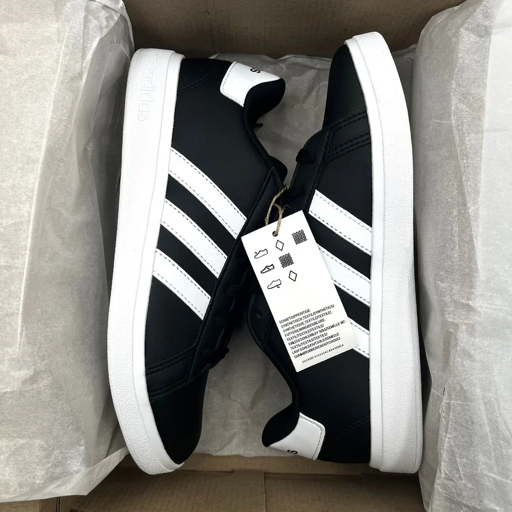 adidas Grand Court 2.0 Youth Boys Girls Sneaker Size 6 Black-White Low Top Shoes